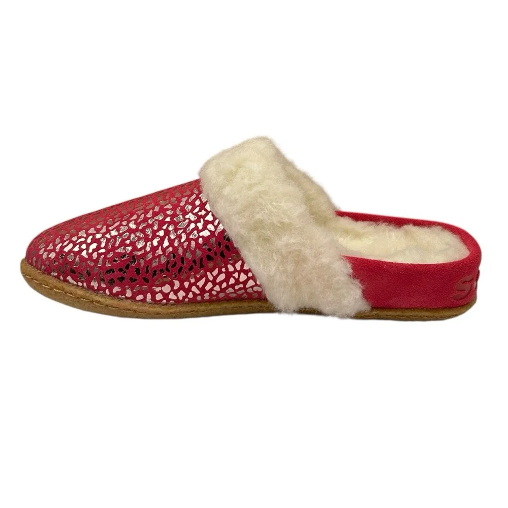 SOREL Nakiska Youth Girls Faux Fur Slippers Size 6 Pink - Silver‎ Animal Print